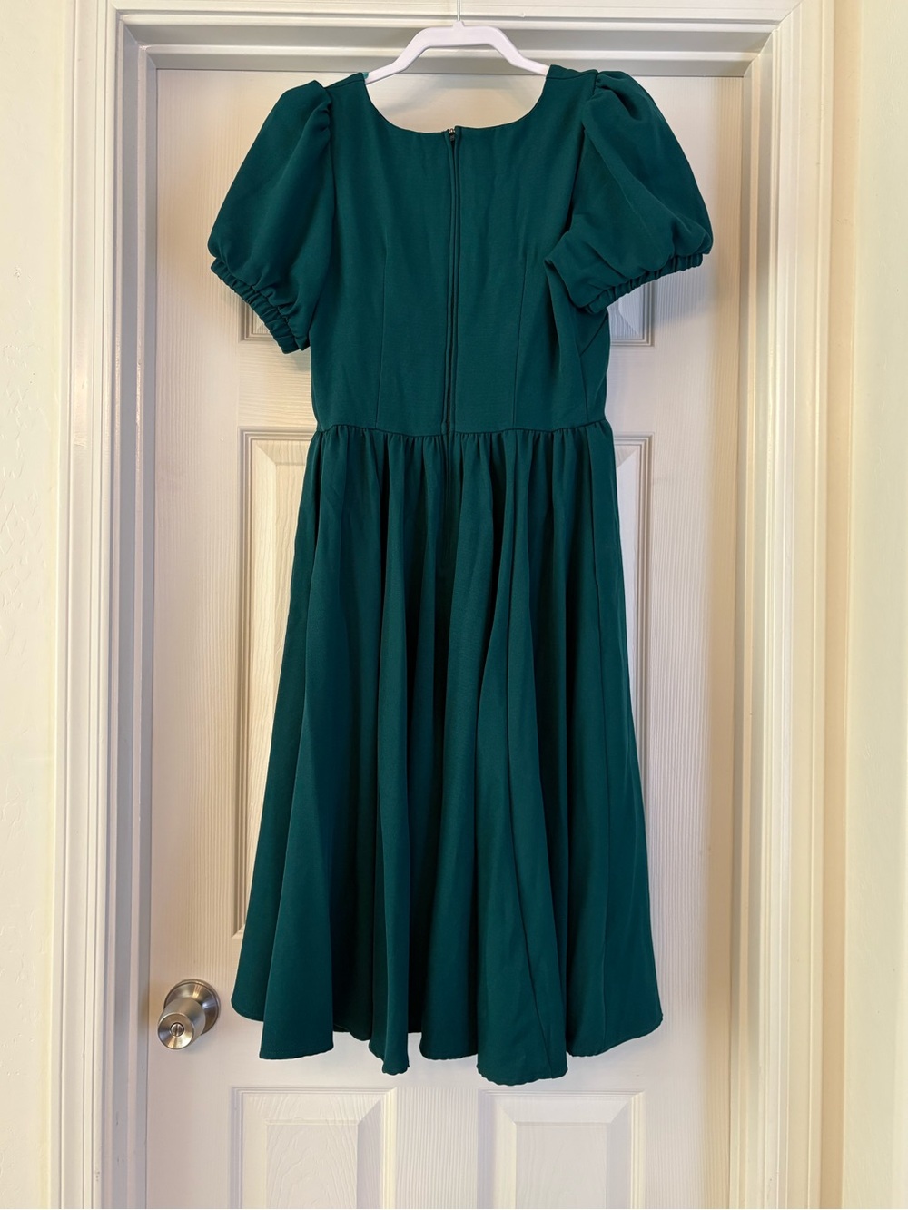 Lucrezia Day Dress in Hunter Green Stretch Crepe - Picture 3 of 4